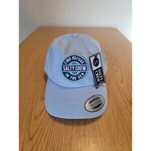 Salty Crew Retro Dad Hat - Find Refuge In The Sea Light Blue (Adjustable) NEW